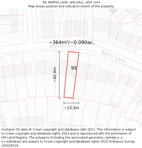 99, BARNS LANE, WALSALL, WS4 1HH: Plot and title map