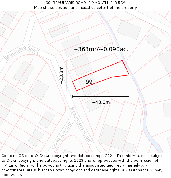 99, BEAUMARIS ROAD, PLYMOUTH, PL3 5SA: Plot and title map