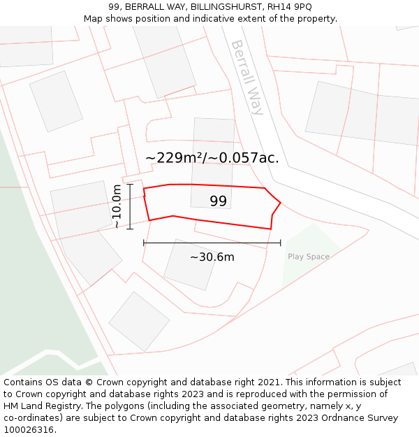 99, BERRALL WAY, BILLINGSHURST, RH14 9PQ: Plot and title map