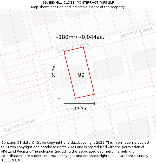 99, BEXHILL CLOSE, PONTEFRACT, WF8 2LF: Plot and title map