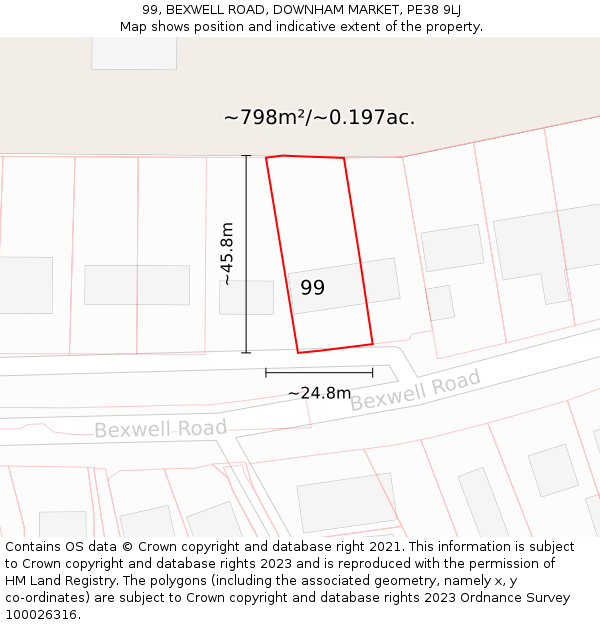 99, BEXWELL ROAD, DOWNHAM MARKET, PE38 9LJ: Plot and title map