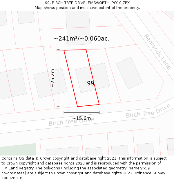 99, BIRCH TREE DRIVE, EMSWORTH, PO10 7RX: Plot and title map