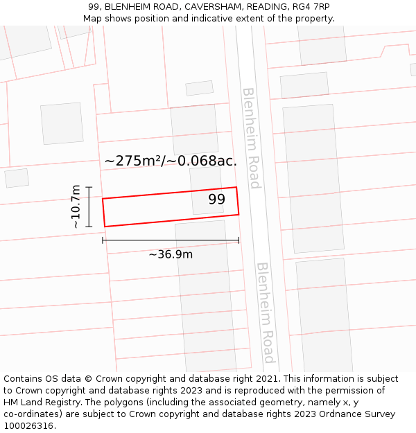 99, BLENHEIM ROAD, CAVERSHAM, READING, RG4 7RP: Plot and title map