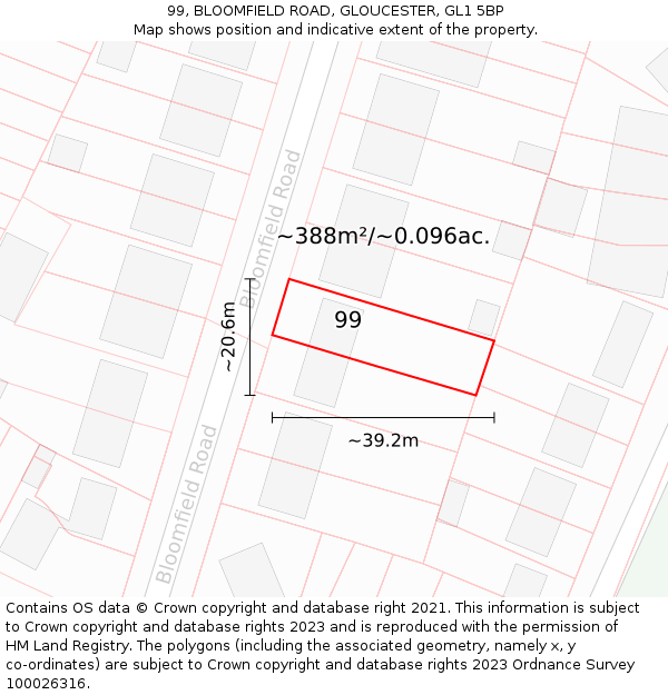 99, BLOOMFIELD ROAD, GLOUCESTER, GL1 5BP: Plot and title map