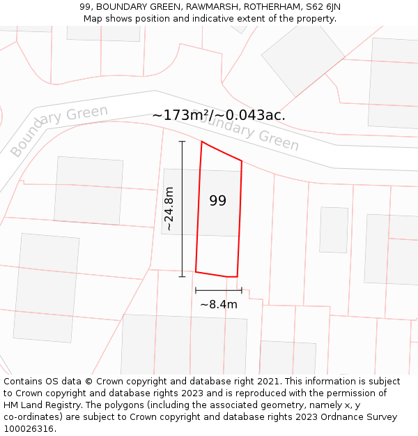 99, BOUNDARY GREEN, RAWMARSH, ROTHERHAM, S62 6JN: Plot and title map