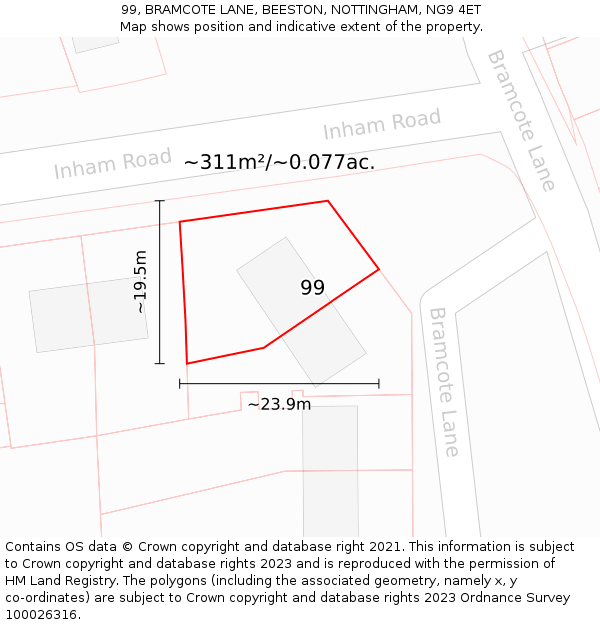 99, BRAMCOTE LANE, BEESTON, NOTTINGHAM, NG9 4ET: Plot and title map