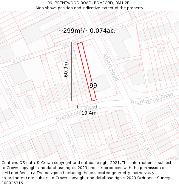 99, BRENTWOOD ROAD, ROMFORD, RM1 2EH: Plot and title map