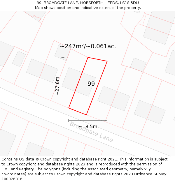 99, BROADGATE LANE, HORSFORTH, LEEDS, LS18 5DU: Plot and title map