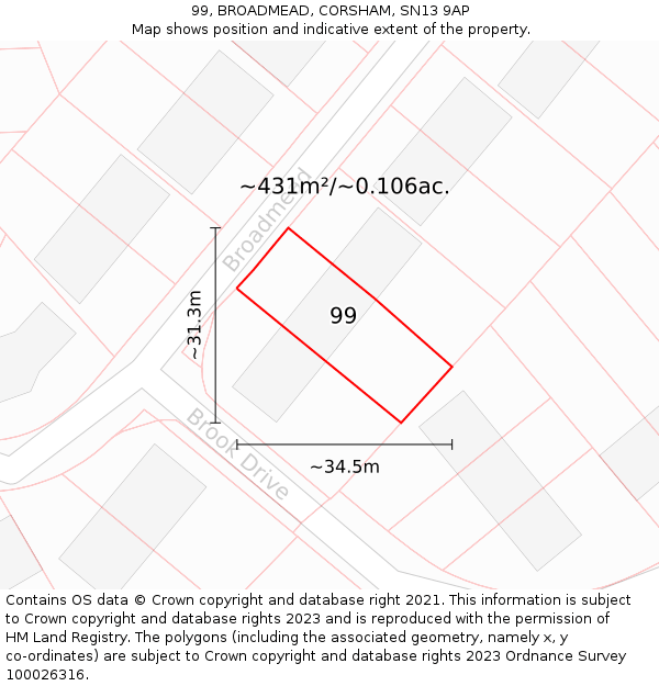 99, BROADMEAD, CORSHAM, SN13 9AP: Plot and title map