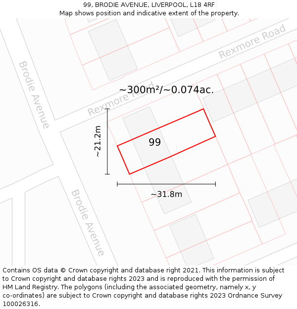 99, BRODIE AVENUE, LIVERPOOL, L18 4RF: Plot and title map