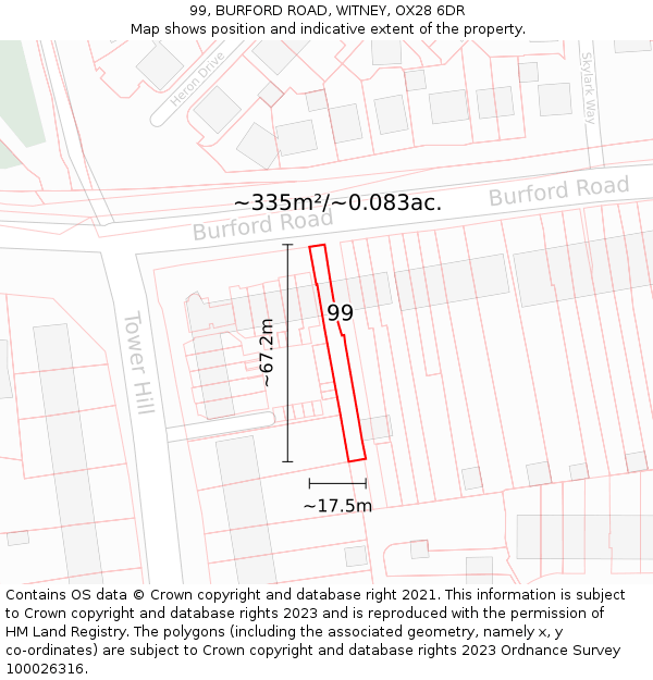 99, BURFORD ROAD, WITNEY, OX28 6DR: Plot and title map