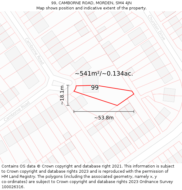 99, CAMBORNE ROAD, MORDEN, SM4 4JN: Plot and title map