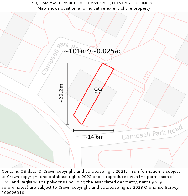 99, CAMPSALL PARK ROAD, CAMPSALL, DONCASTER, DN6 9LF: Plot and title map