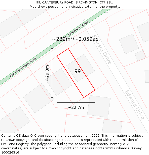 99, CANTERBURY ROAD, BIRCHINGTON, CT7 9BU: Plot and title map