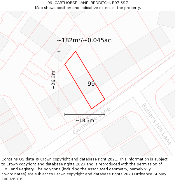 99, CARTHORSE LANE, REDDITCH, B97 6SZ: Plot and title map