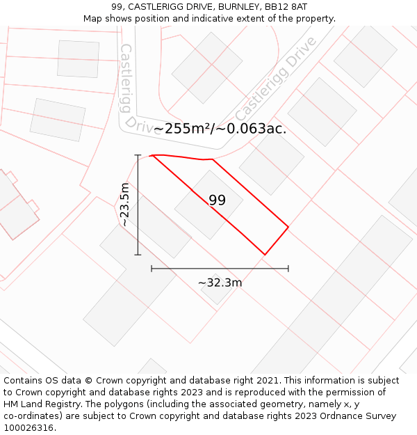 99, CASTLERIGG DRIVE, BURNLEY, BB12 8AT: Plot and title map