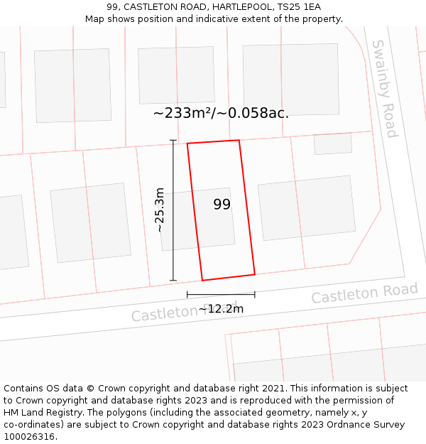 99, CASTLETON ROAD, HARTLEPOOL, TS25 1EA: Plot and title map