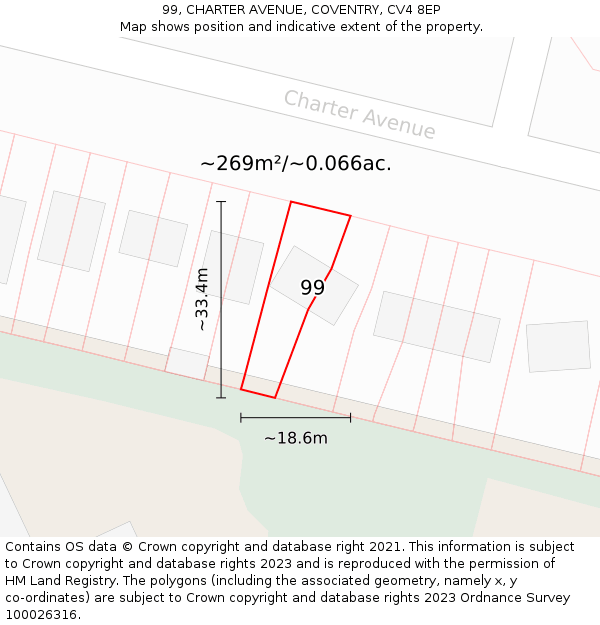 99, CHARTER AVENUE, COVENTRY, CV4 8EP: Plot and title map