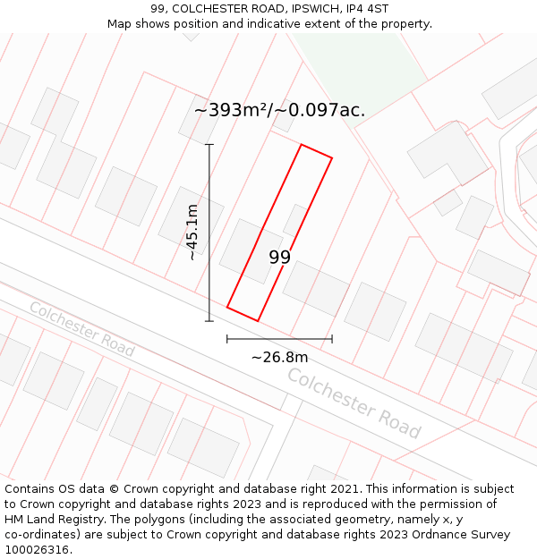 99, COLCHESTER ROAD, IPSWICH, IP4 4ST: Plot and title map