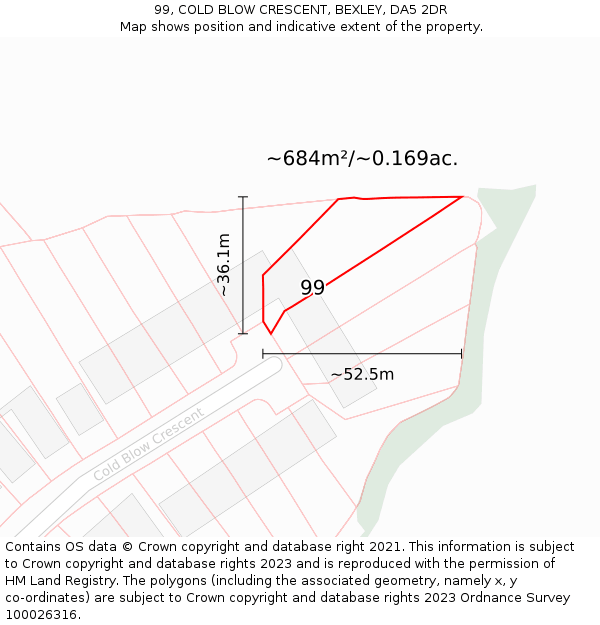 99, COLD BLOW CRESCENT, BEXLEY, DA5 2DR: Plot and title map