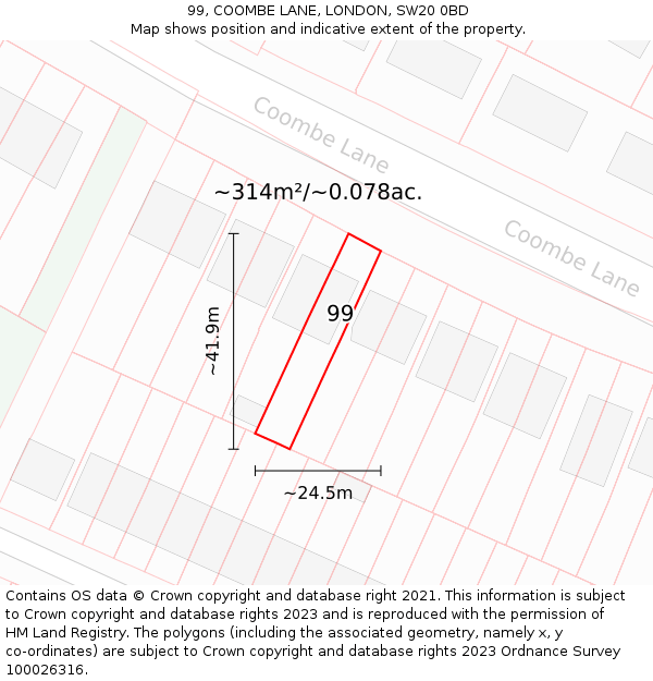 99, COOMBE LANE, LONDON, SW20 0BD: Plot and title map