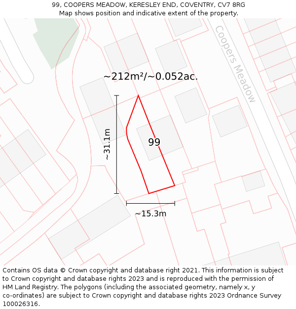 99, COOPERS MEADOW, KERESLEY END, COVENTRY, CV7 8RG: Plot and title map