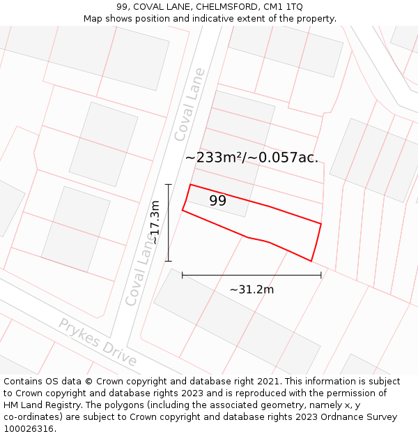 99, COVAL LANE, CHELMSFORD, CM1 1TQ: Plot and title map