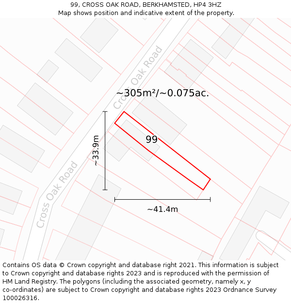 99, CROSS OAK ROAD, BERKHAMSTED, HP4 3HZ: Plot and title map