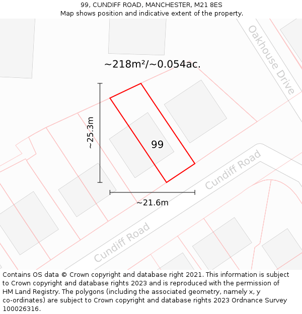 99, CUNDIFF ROAD, MANCHESTER, M21 8ES: Plot and title map