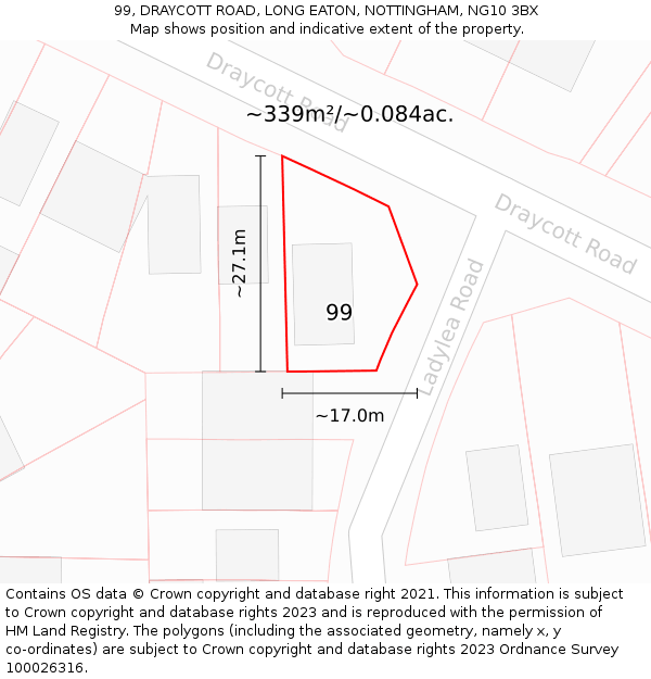 99, DRAYCOTT ROAD, LONG EATON, NOTTINGHAM, NG10 3BX: Plot and title map