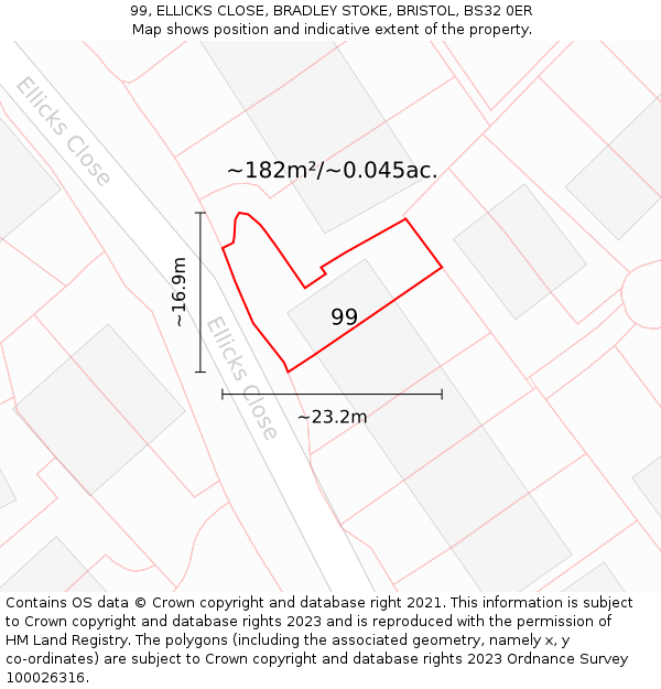 99, ELLICKS CLOSE, BRADLEY STOKE, BRISTOL, BS32 0ER: Plot and title map