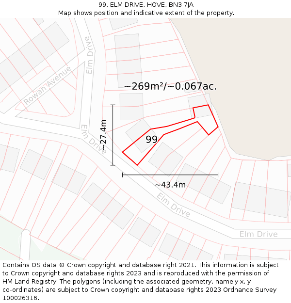 99, ELM DRIVE, HOVE, BN3 7JA: Plot and title map