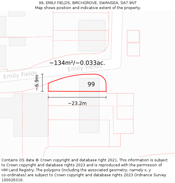 99, EMILY FIELDS, BIRCHGROVE, SWANSEA, SA7 9NT: Plot and title map