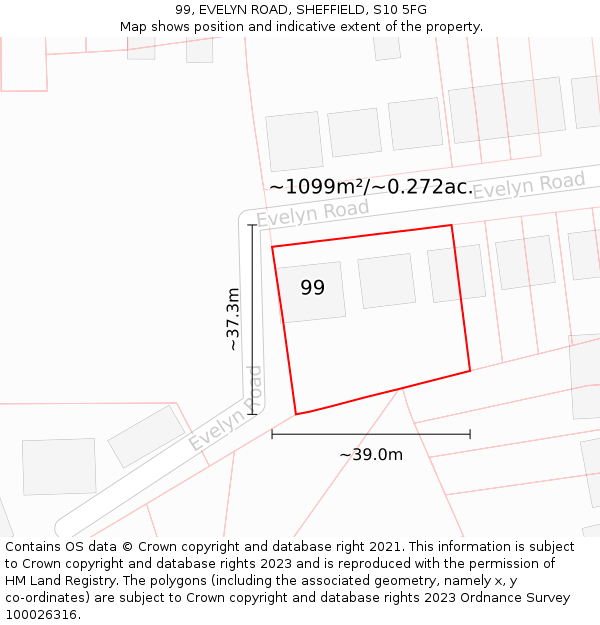 99, EVELYN ROAD, SHEFFIELD, S10 5FG: Plot and title map