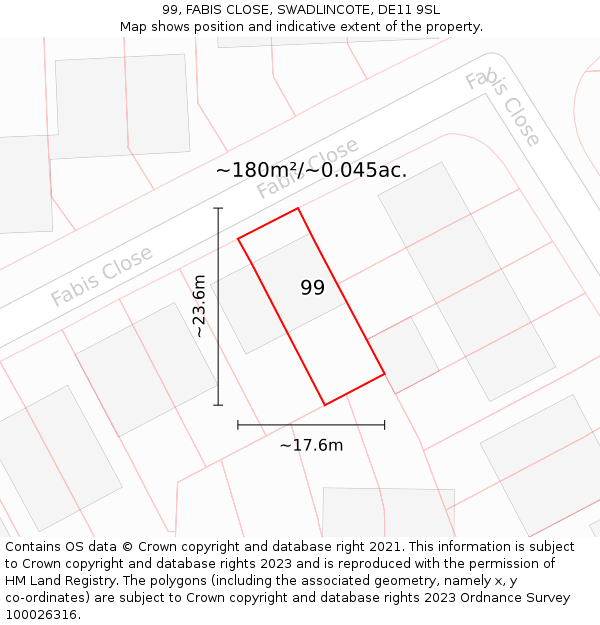 99, FABIS CLOSE, SWADLINCOTE, DE11 9SL: Plot and title map