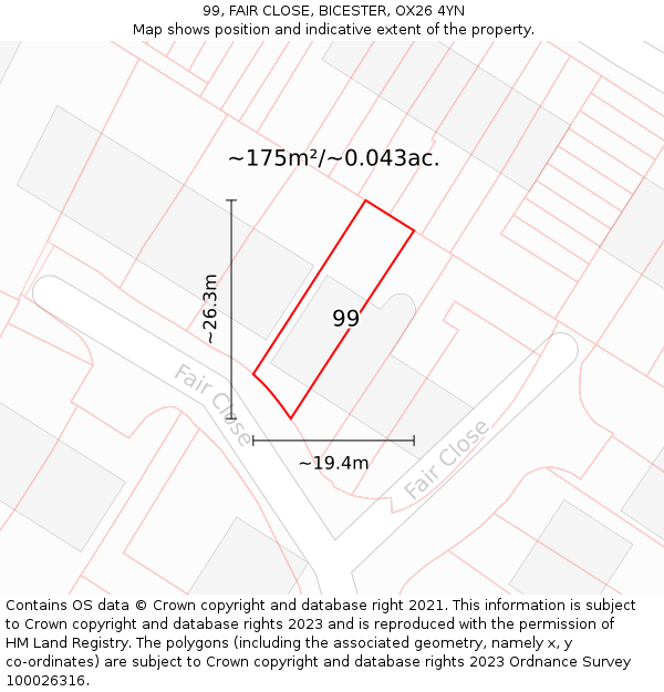 99, FAIR CLOSE, BICESTER, OX26 4YN: Plot and title map