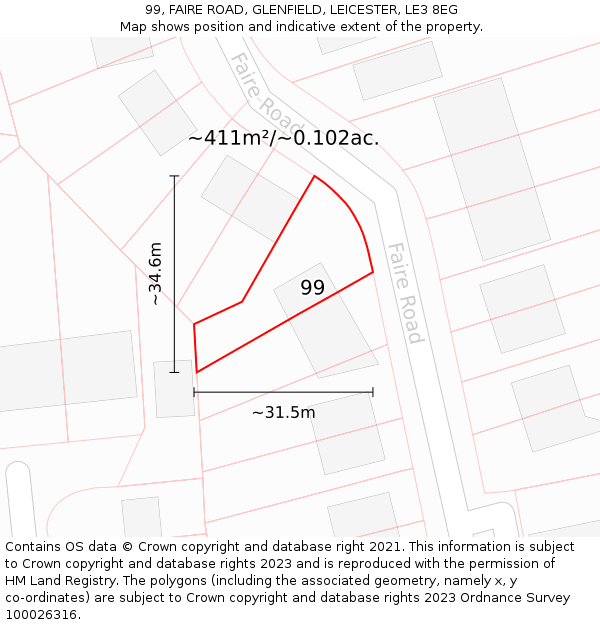 99, FAIRE ROAD, GLENFIELD, LEICESTER, LE3 8EG: Plot and title map