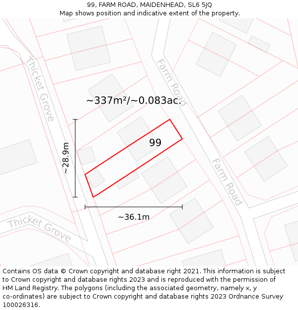 99, FARM ROAD, MAIDENHEAD, SL6 5JQ: Plot and title map