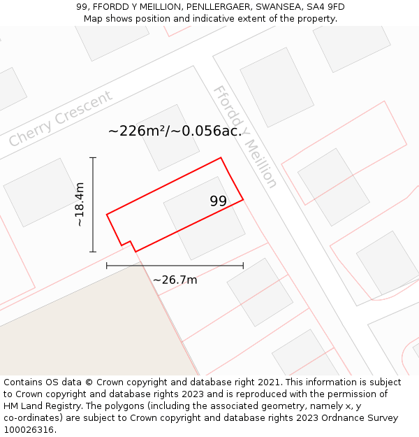 99, FFORDD Y MEILLION, PENLLERGAER, SWANSEA, SA4 9FD: Plot and title map