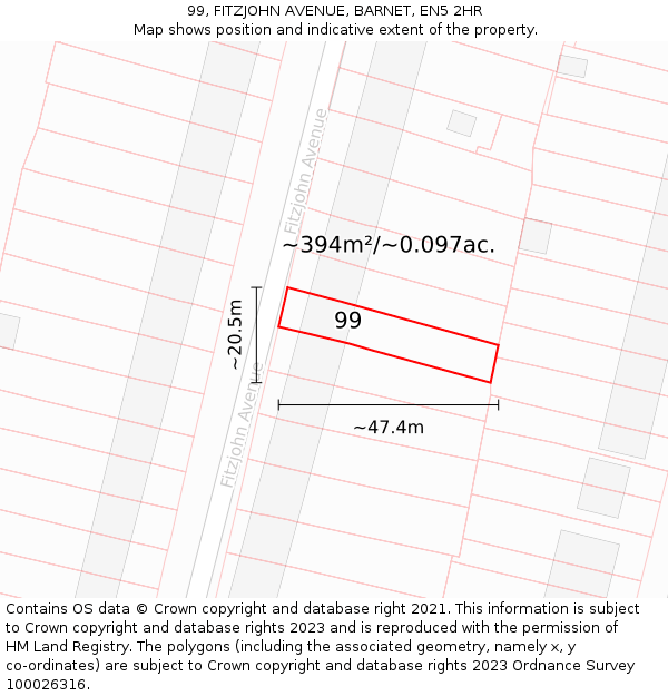 99, FITZJOHN AVENUE, BARNET, EN5 2HR: Plot and title map