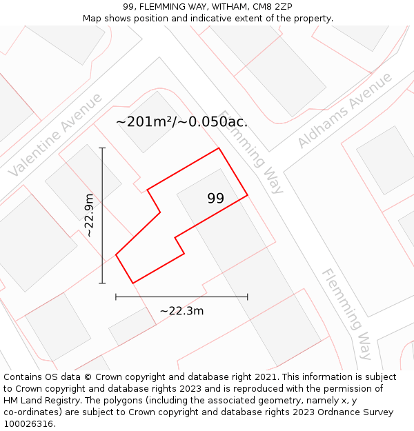 99, FLEMMING WAY, WITHAM, CM8 2ZP: Plot and title map