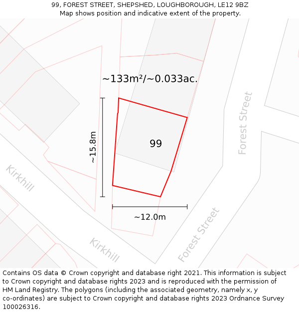 99, FOREST STREET, SHEPSHED, LOUGHBOROUGH, LE12 9BZ: Plot and title map