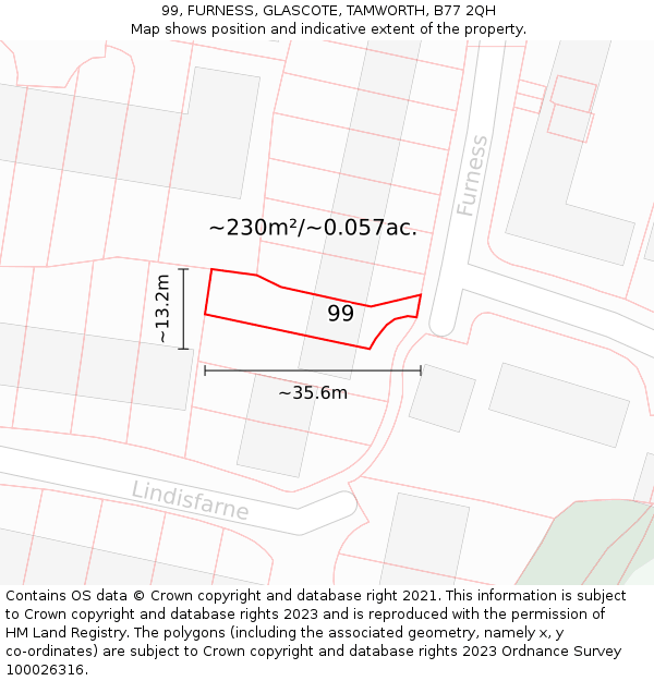 99, FURNESS, GLASCOTE, TAMWORTH, B77 2QH: Plot and title map