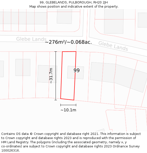 99, GLEBELANDS, PULBOROUGH, RH20 2JH: Plot and title map