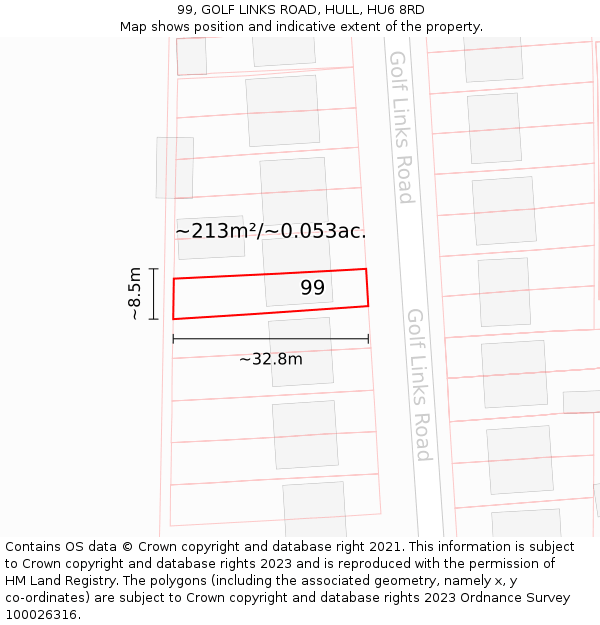 99, GOLF LINKS ROAD, HULL, HU6 8RD: Plot and title map