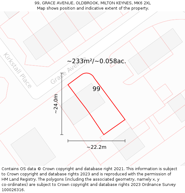 99, GRACE AVENUE, OLDBROOK, MILTON KEYNES, MK6 2XL: Plot and title map