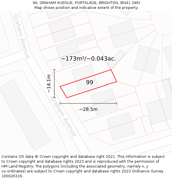 99, GRAHAM AVENUE, PORTSLADE, BRIGHTON, BN41 2WN: Plot and title map