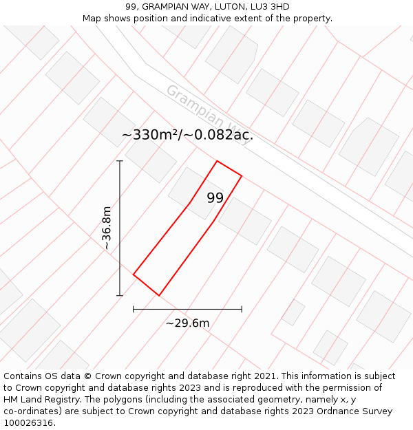 99, GRAMPIAN WAY, LUTON, LU3 3HD: Plot and title map