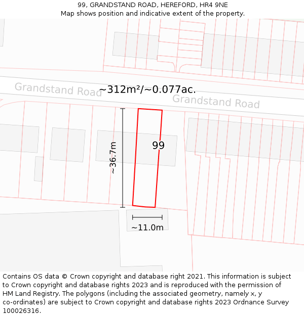 99, GRANDSTAND ROAD, HEREFORD, HR4 9NE: Plot and title map