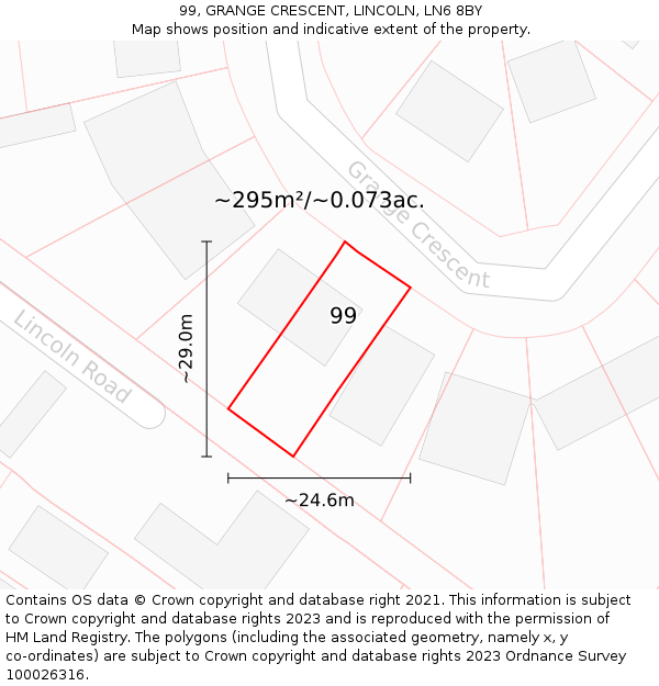 99, GRANGE CRESCENT, LINCOLN, LN6 8BY: Plot and title map